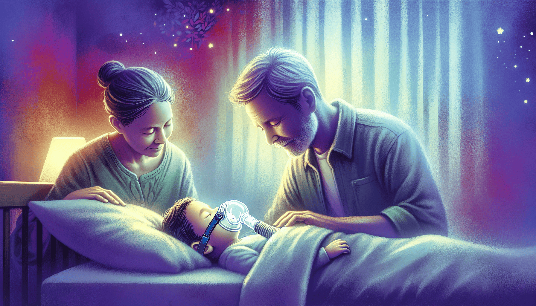 Illustration of parents supporting a child with sleep apnea