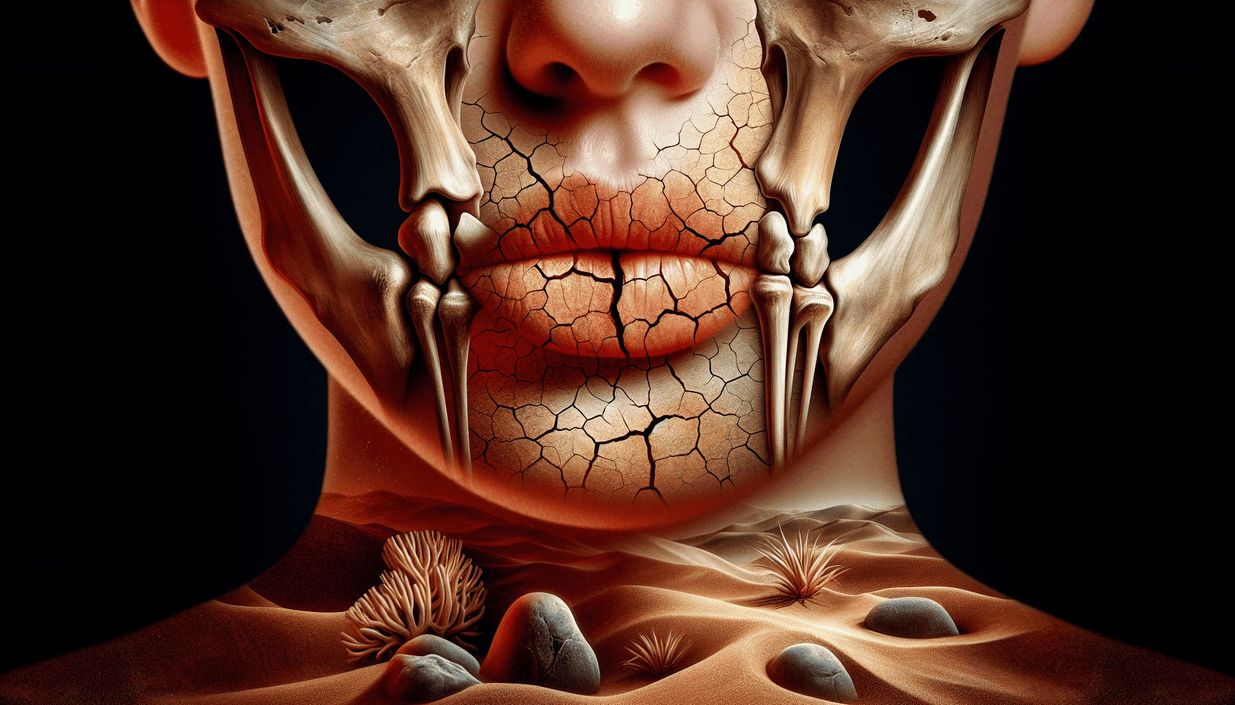 Artistic representation of dry mouth and its impact on joint health