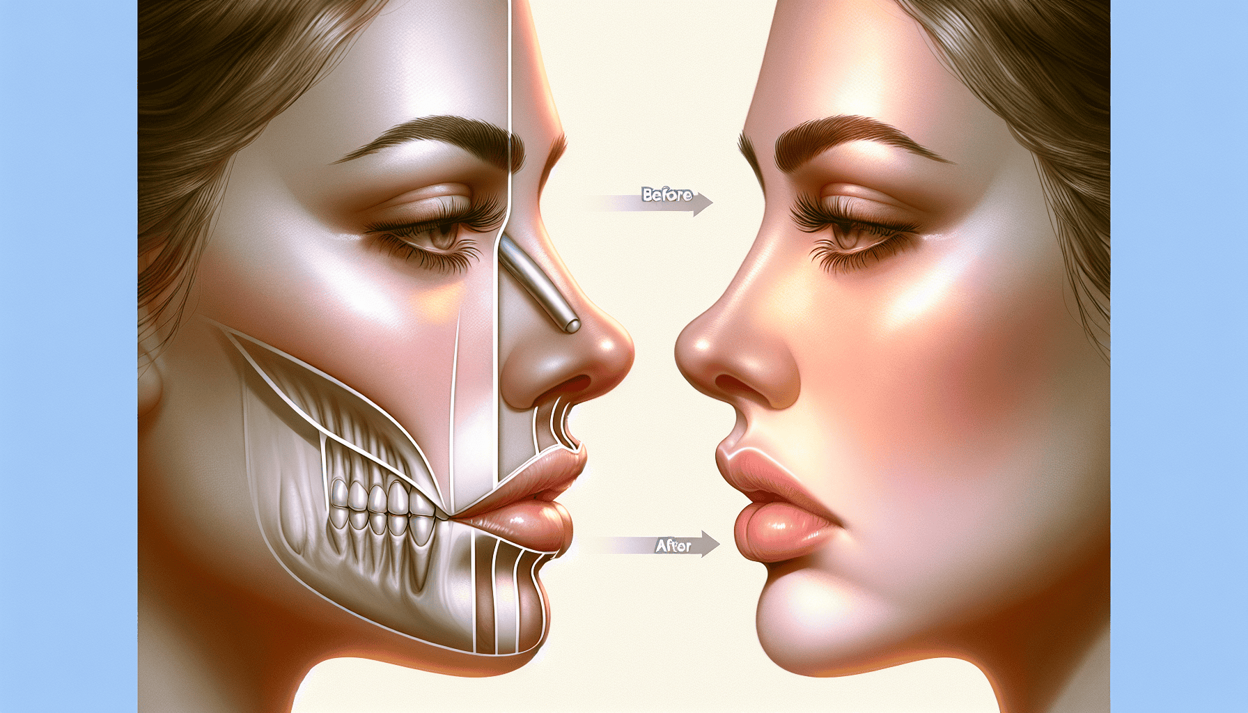 Illustration of facial profile changes after tooth extraction
