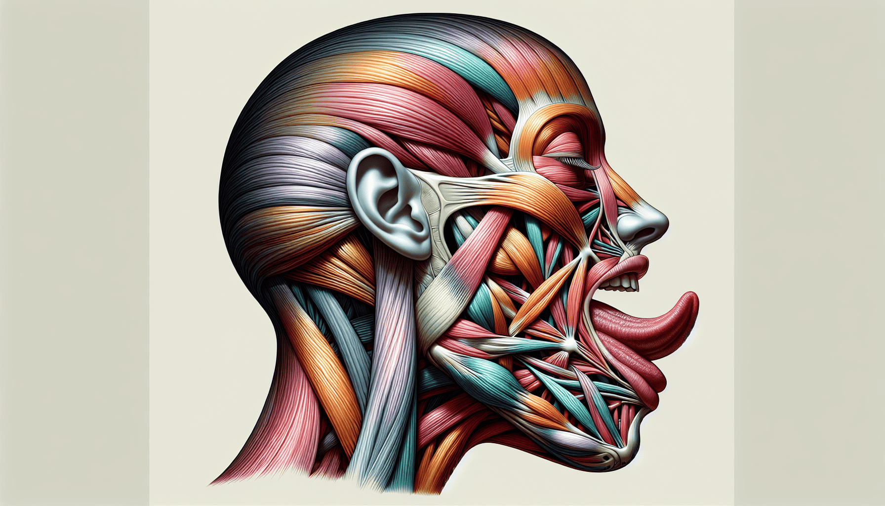 Illustration of facial, mouth, and tongue muscles