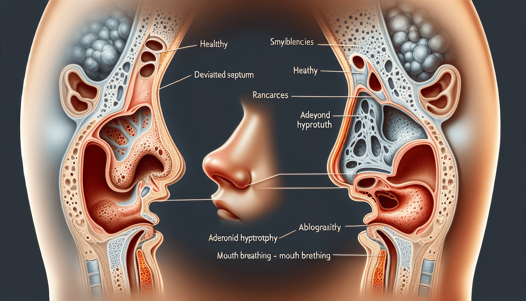 Illustration of nasal blockages causing mouth breathing